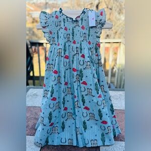 Pink Chicken Blue Western Print Dress